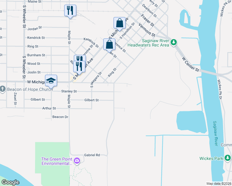 map of restaurants, bars, coffee shops, grocery stores, and more near 2500 Salt Street in Saginaw