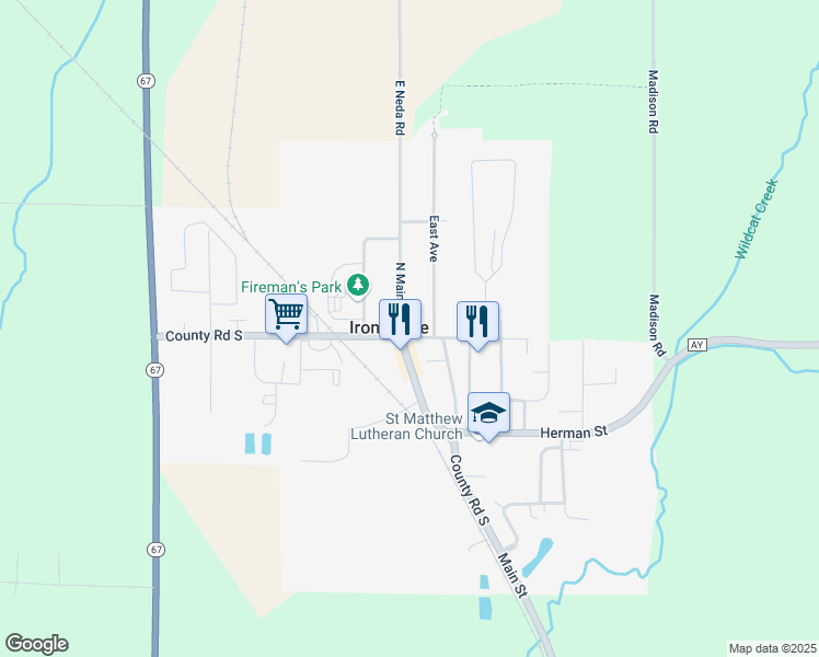 map of restaurants, bars, coffee shops, grocery stores, and more near 105 East Pleasant Street in Iron Ridge