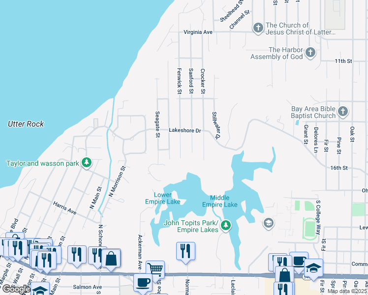 map of restaurants, bars, coffee shops, grocery stores, and more near 790 Fenwick Street in Coos Bay