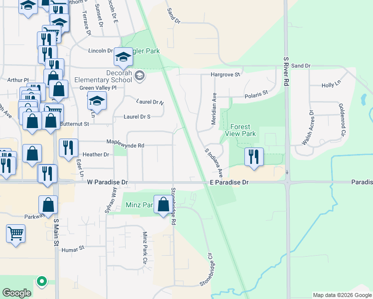 map of restaurants, bars, coffee shops, grocery stores, and more near 1701 Stonebridge Road in West Bend