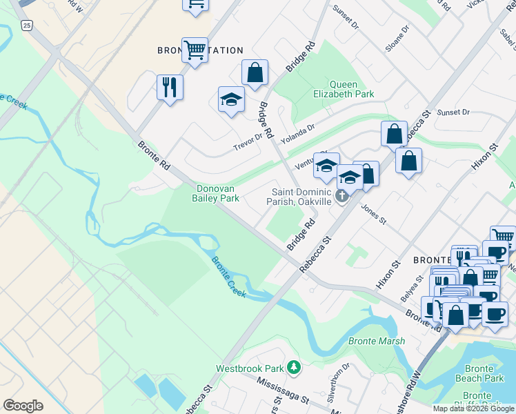 map of restaurants, bars, coffee shops, grocery stores, and more near 2506 Yarmouth Crescent in Oakville