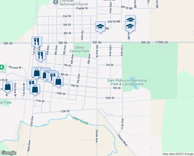 map of restaurants, bars, coffee shops, grocery stores, and more near County Highway L40 in Sibley