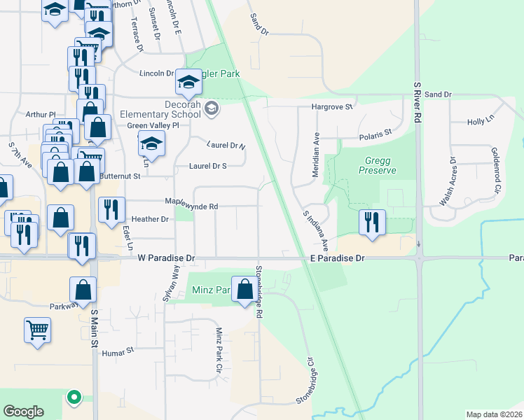 map of restaurants, bars, coffee shops, grocery stores, and more near 1701 Stonebridge Road in West Bend