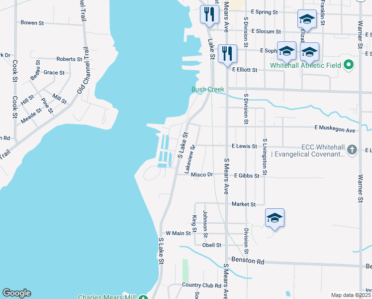 map of restaurants, bars, coffee shops, grocery stores, and more near 930 Lake Street in Whitehall