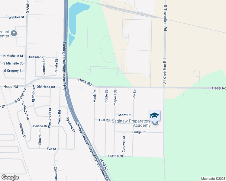 map of restaurants, bars, coffee shops, grocery stores, and more near 1556 Prospect Street in Saginaw