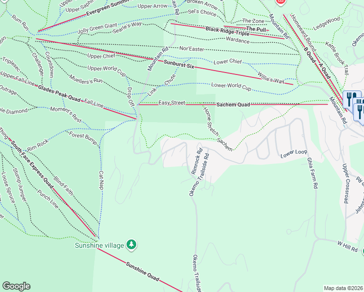 map of restaurants, bars, coffee shops, grocery stores, and more near 126 Trailside Road in Windsor County