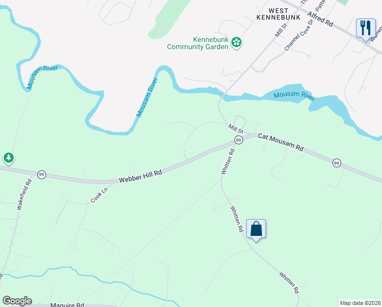 map of restaurants, bars, coffee shops, grocery stores, and more near 76 Webber Hill Road in Kennebunk
