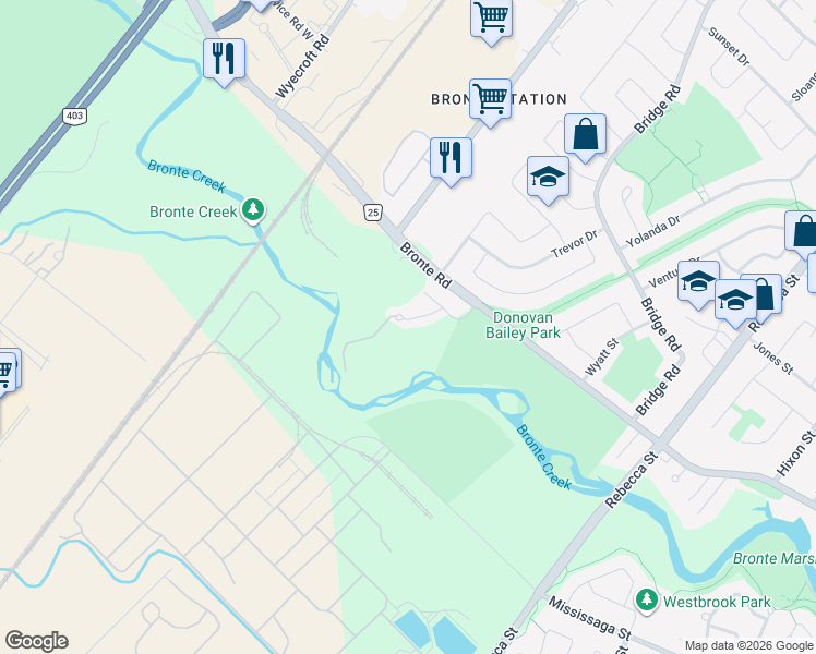 map of restaurants, bars, coffee shops, grocery stores, and more near 3058 Viewmount Road in Oakville