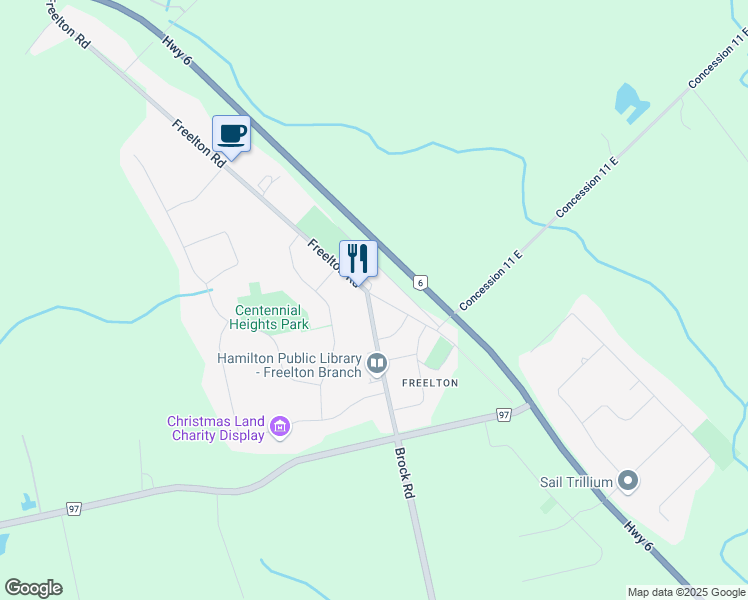 map of restaurants, bars, coffee shops, grocery stores, and more near 127 Freelton Road in Hamilton