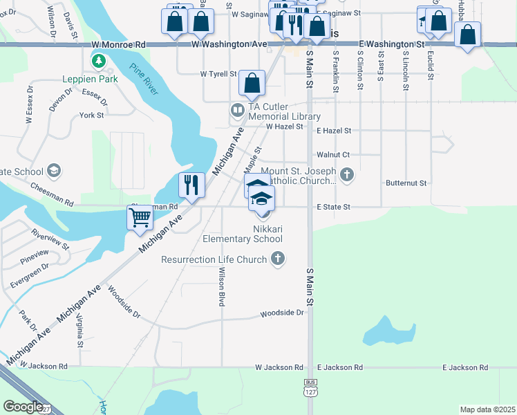 map of restaurants, bars, coffee shops, grocery stores, and more near 301 West State Street in Saint Louis
