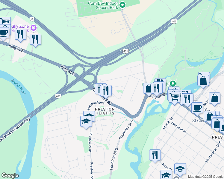 map of restaurants, bars, coffee shops, grocery stores, and more near 302 Hillcrest Road in Cambridge