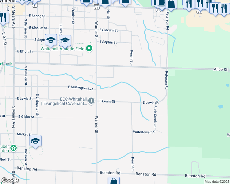 map of restaurants, bars, coffee shops, grocery stores, and more near 916 East Lewis Street in Whitehall