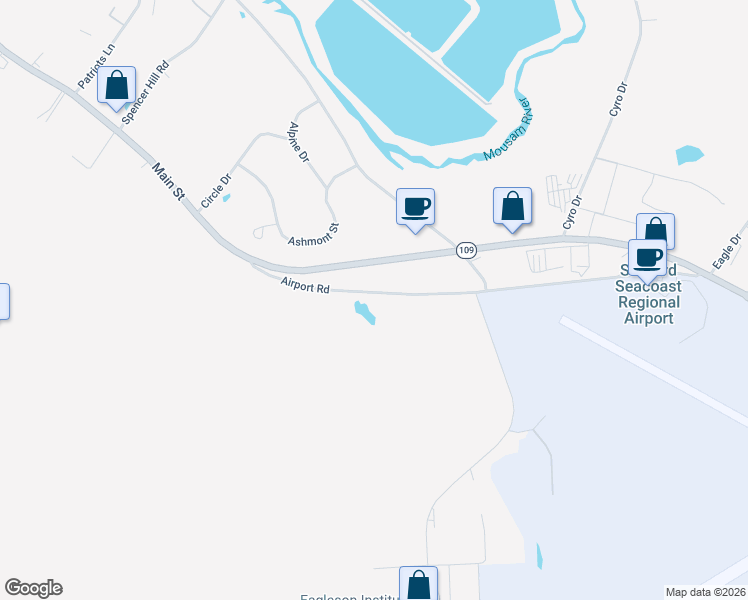 map of restaurants, bars, coffee shops, grocery stores, and more near 67 Airport Road in Sanford