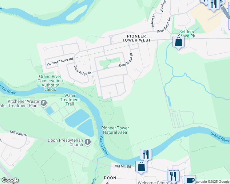 map of restaurants, bars, coffee shops, grocery stores, and more near 14 Langton Drive in Kitchener