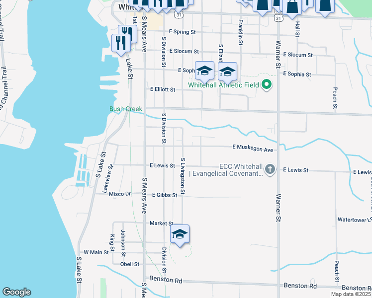 map of restaurants, bars, coffee shops, grocery stores, and more near 803 South Livingston Street in Whitehall