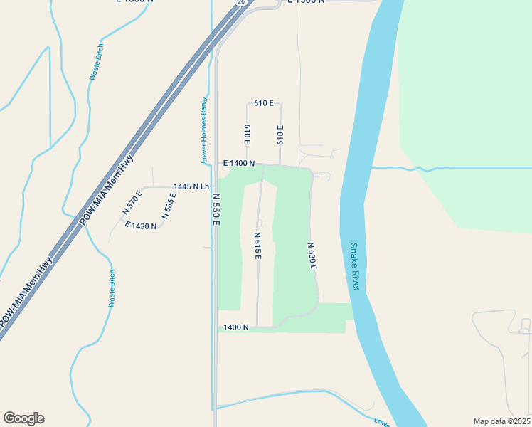map of restaurants, bars, coffee shops, grocery stores, and more near 1435 North 615 East in Shelley