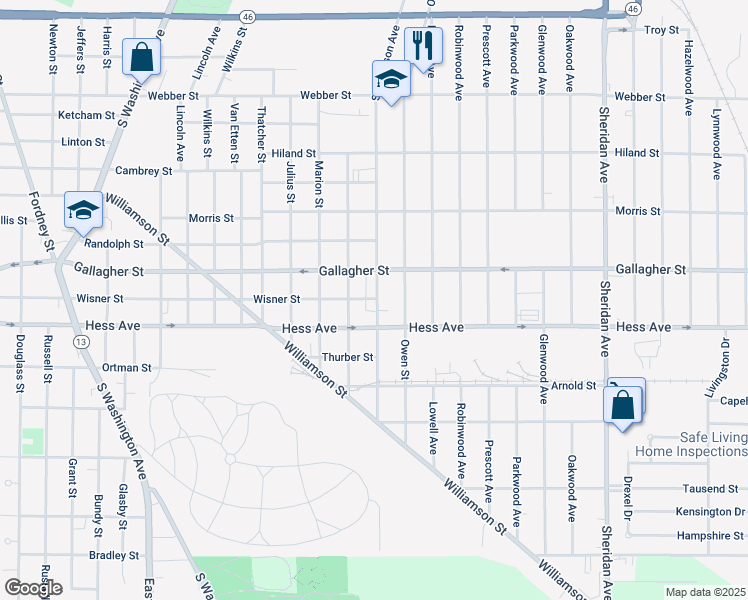 map of restaurants, bars, coffee shops, grocery stores, and more near 2809 South Jefferson Avenue in Saginaw