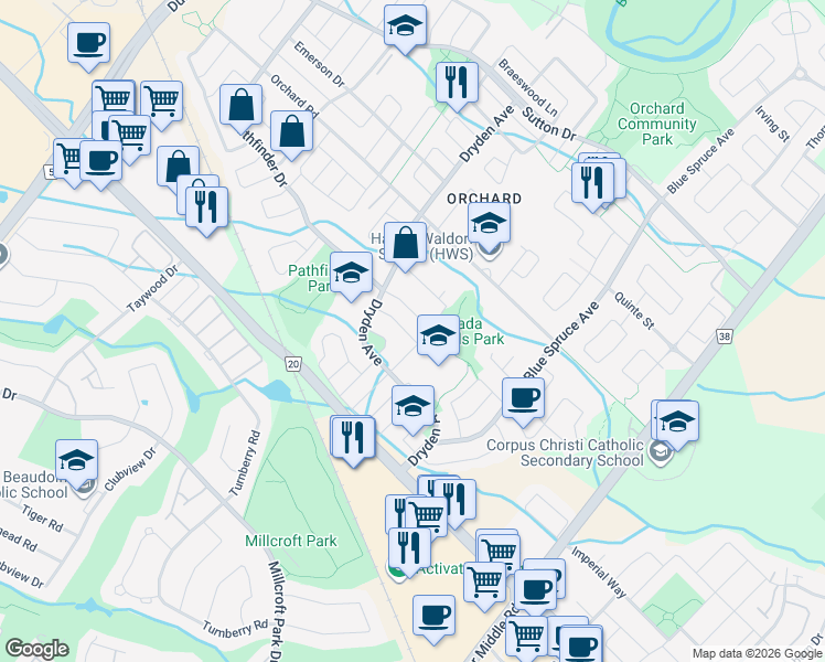map of restaurants, bars, coffee shops, grocery stores, and more near 2209 Shadetree Avenue in Burlington