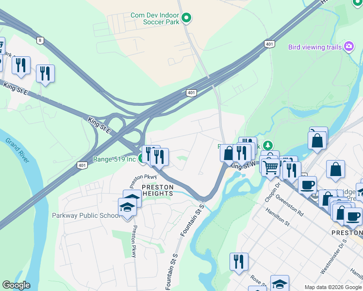 map of restaurants, bars, coffee shops, grocery stores, and more near 223 Hillcrest Road in Cambridge