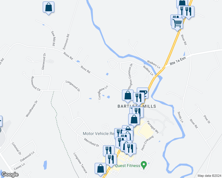 map of restaurants, bars, coffee shops, grocery stores, and more near 24 Ross Road in Kennebunk