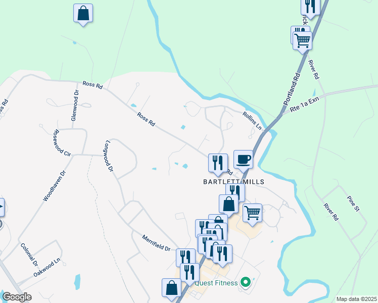 map of restaurants, bars, coffee shops, grocery stores, and more near 24 Ross Road in Kennebunk