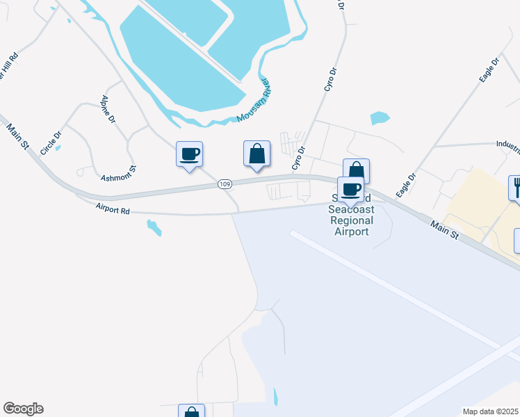 map of restaurants, bars, coffee shops, grocery stores, and more near 132-174 Airport Road in Sanford