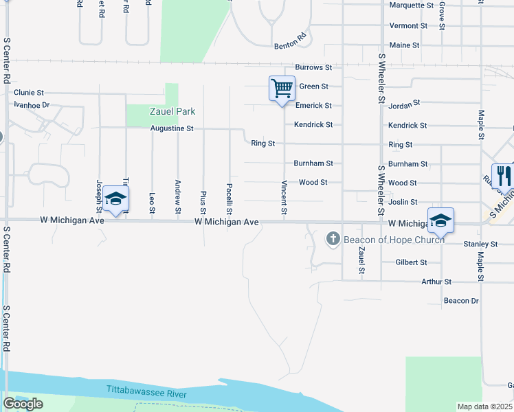 map of restaurants, bars, coffee shops, grocery stores, and more near 4182 West Michigan Avenue in Saginaw