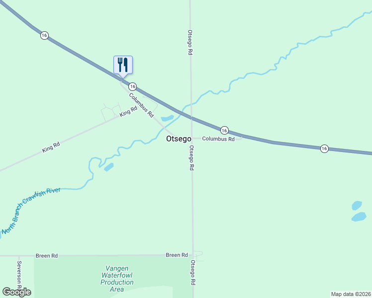 map of restaurants, bars, coffee shops, grocery stores, and more near N3395 Otsego Rd in Rio