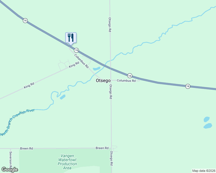 map of restaurants, bars, coffee shops, grocery stores, and more near N3395 Otsego Road in Rio
