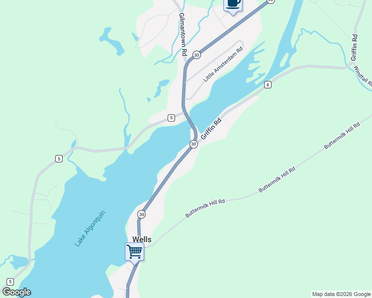 map of restaurants, bars, coffee shops, grocery stores, and more near State Highway 30 in Wells