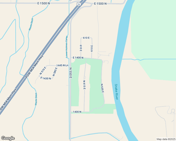 map of restaurants, bars, coffee shops, grocery stores, and more near 1435 North 615 East in Shelley