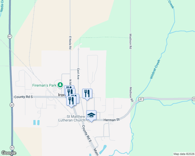 map of restaurants, bars, coffee shops, grocery stores, and more near 204 Watertower Cir in Iron Ridge