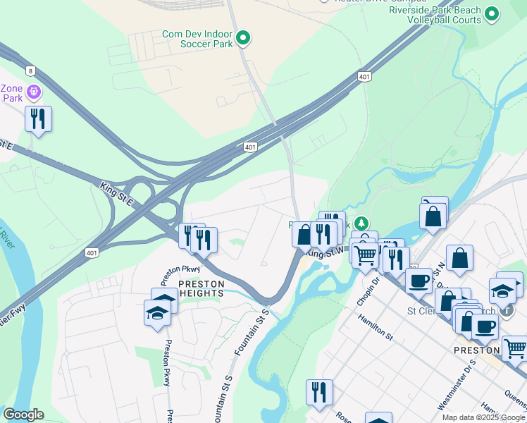 map of restaurants, bars, coffee shops, grocery stores, and more near 138 Kitchener Road in Cambridge