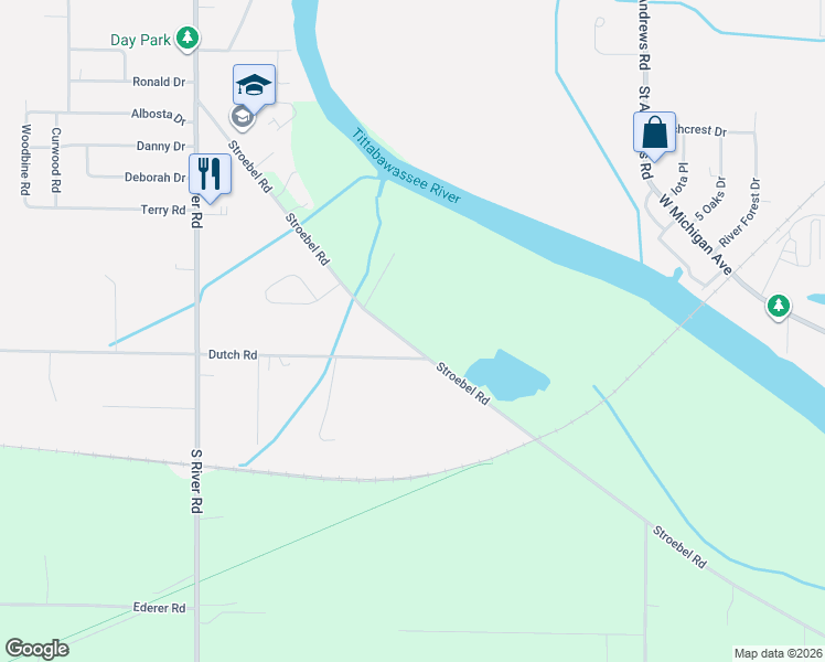 map of restaurants, bars, coffee shops, grocery stores, and more near 6490 Stroebel Road in Saginaw