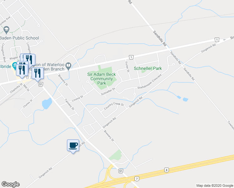 map of restaurants, bars, coffee shops, grocery stores, and more near 12 Stiefelmeyer Crescent in Baden
