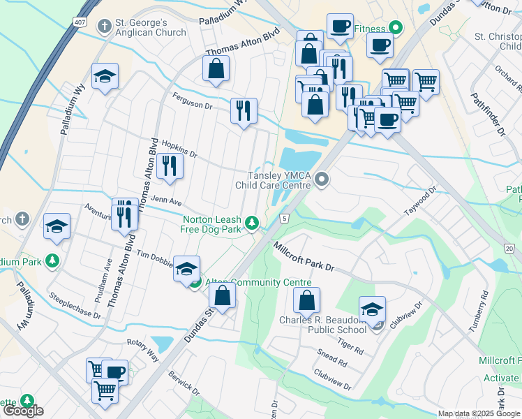 map of restaurants, bars, coffee shops, grocery stores, and more near in Burlington