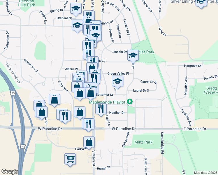 map of restaurants, bars, coffee shops, grocery stores, and more near 1407 Eder Lane in West Bend