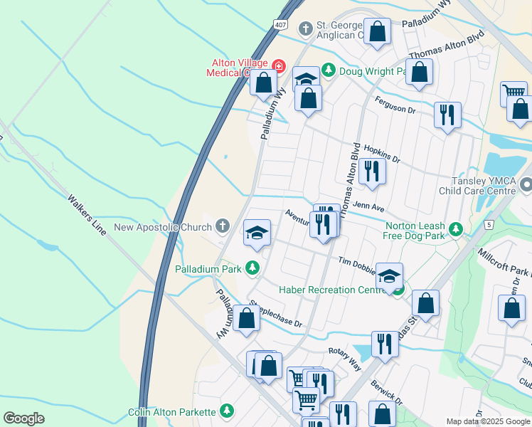 map of restaurants, bars, coffee shops, grocery stores, and more near 3350 Hiscott Avenue in Burlington