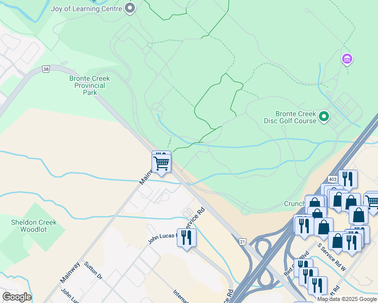 map of restaurants, bars, coffee shops, grocery stores, and more near 1219 Burloak Drive in Oakville