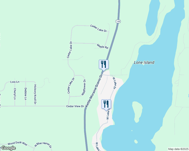 map of restaurants, bars, coffee shops, grocery stores, and more near 5791 State Highway 144 in West Bend