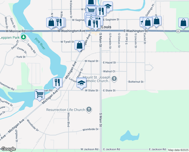 map of restaurants, bars, coffee shops, grocery stores, and more near 424 South Main Street in St. Louis