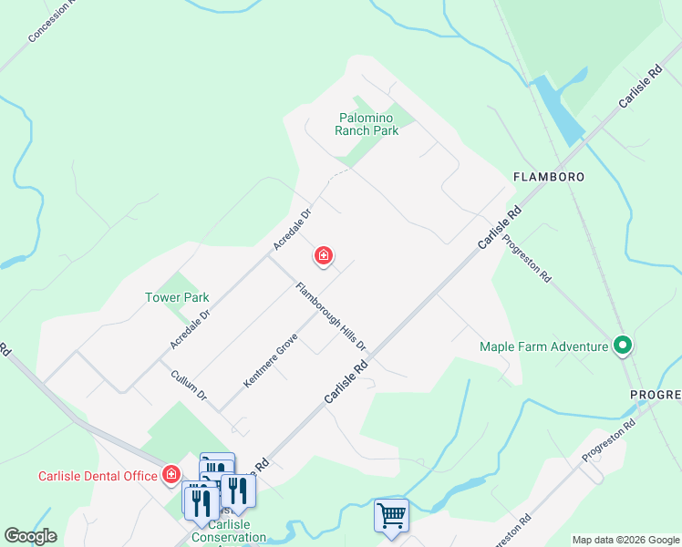 map of restaurants, bars, coffee shops, grocery stores, and more near Tansley Terrace in Hamilton