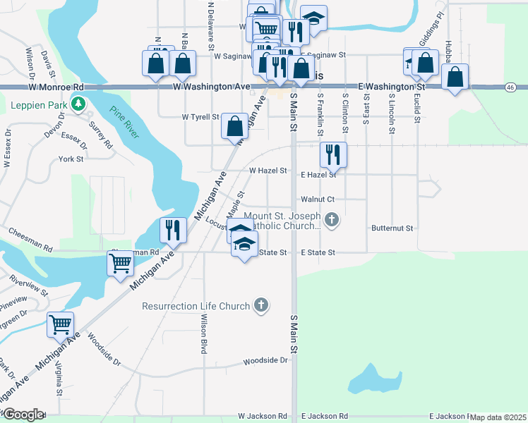 map of restaurants, bars, coffee shops, grocery stores, and more near 201 Chestnut Street in St. Louis