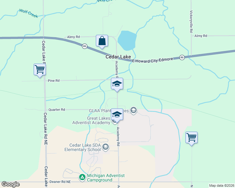 map of restaurants, bars, coffee shops, grocery stores, and more near 7550 M575 in Edmore