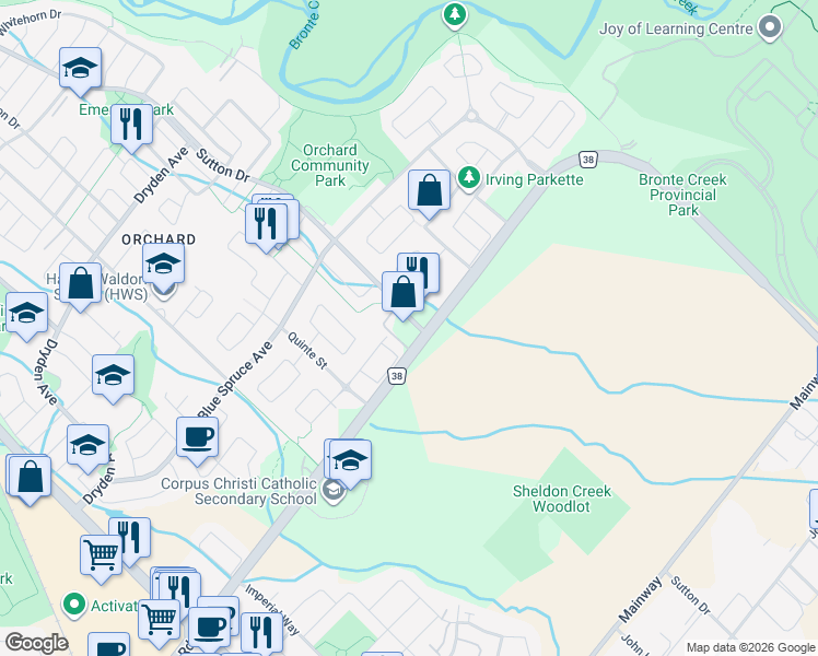 map of restaurants, bars, coffee shops, grocery stores, and more near in Burlington