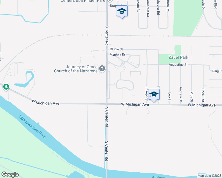 map of restaurants, bars, coffee shops, grocery stores, and more near 1391 South Center Road in Saginaw