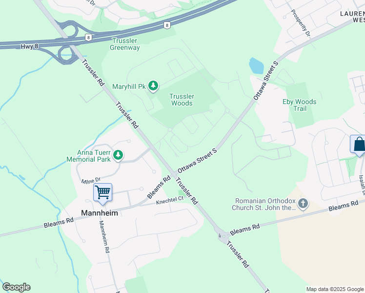 map of restaurants, bars, coffee shops, grocery stores, and more near in Kitchener