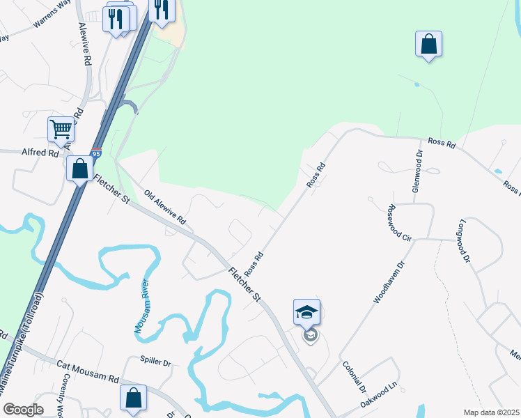 map of restaurants, bars, coffee shops, grocery stores, and more near 3 Short Drive in Kennebunk