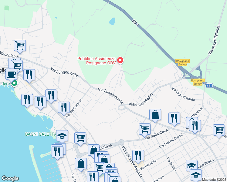 map of restaurants, bars, coffee shops, grocery stores, and more near 1 Località Pel di Lupo in Provincia di Livorno