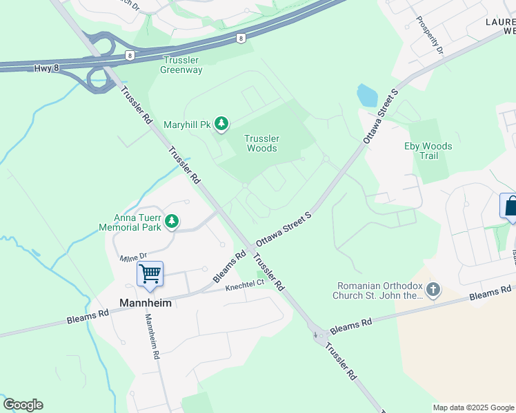 map of restaurants, bars, coffee shops, grocery stores, and more near in Kitchener